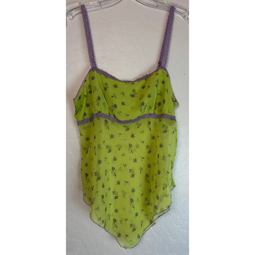 Urban Outfitters Green Purple Floral Lace Babydoll Camisole Tank Y2K 90s M 2046